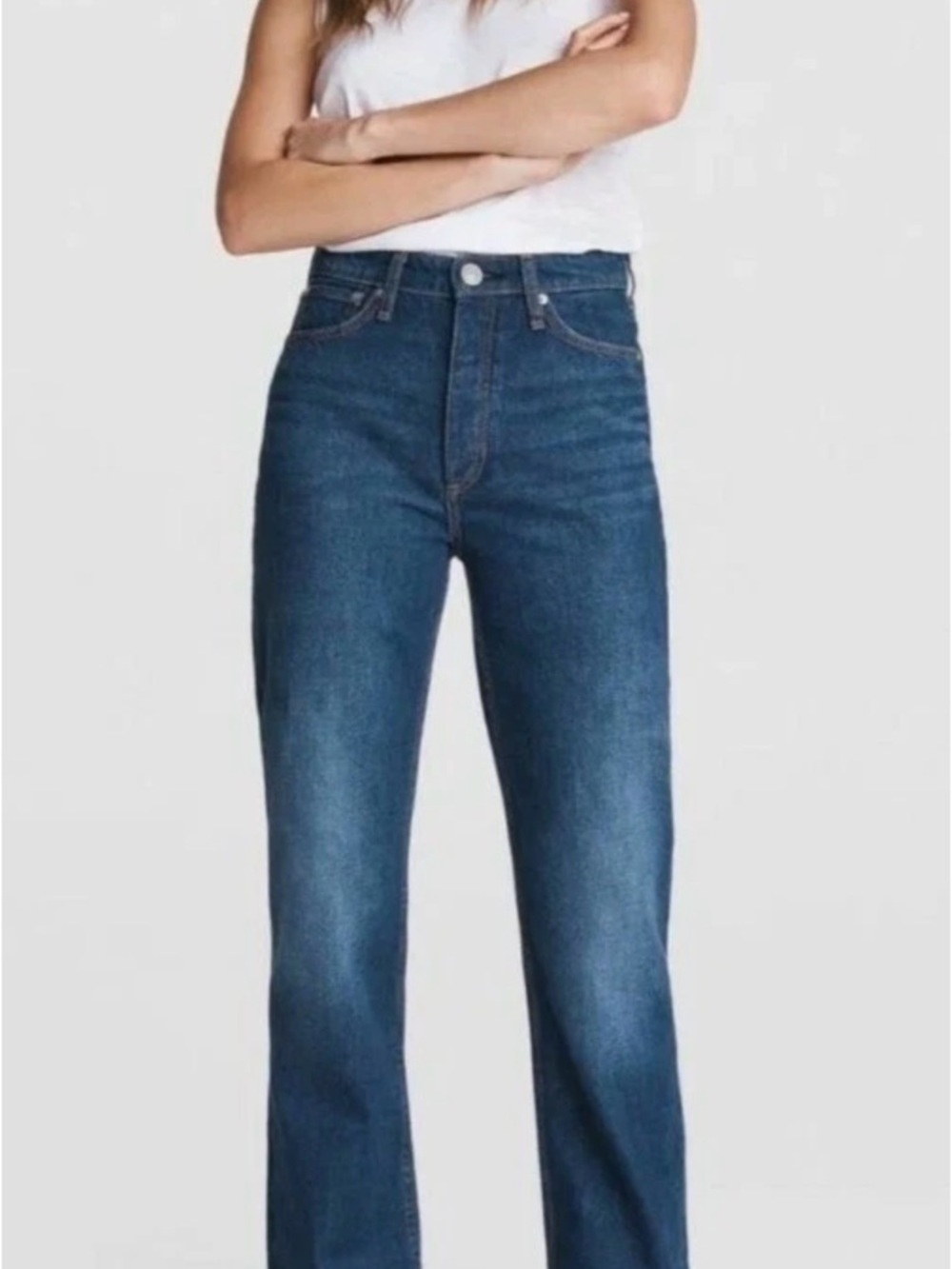 rag & bone Alex Straight Leg High Rise Medium Blue Denim Jeans Size 28